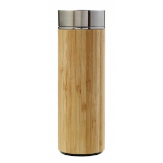 Bamboo and stainless steel double walled bottle Yara, brown