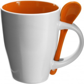 Ceramic mug with spoon Eduardo, orange