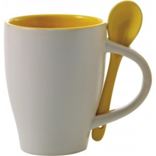 Ceramic mug with spoon Eduardo, yellow
