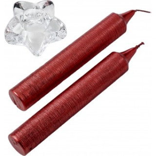 Two glitter candles with glass holder Alexia, red