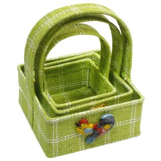 Green basket with a handle, 3/3 set