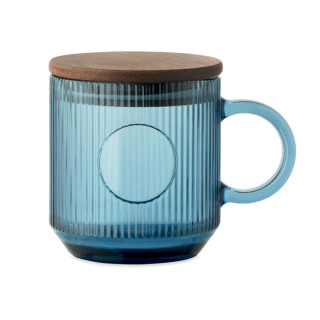 Rebrasta steklena skodelica z lesenim pokrovom 300ml VITRIO MUG MO2752-23