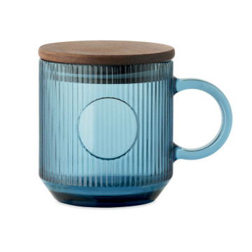 Rebrasta steklena skodelica z lesenim pokrovom 300ml VITRIO MUG MO2752-23