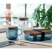 Rebrasta steklena skodelica z lesenim pokrovom 300ml VITRIO MUG MO2752-23