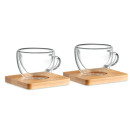 Set dveh espresso steklenih skodelic z lesenim podstavkom MO9709-22
