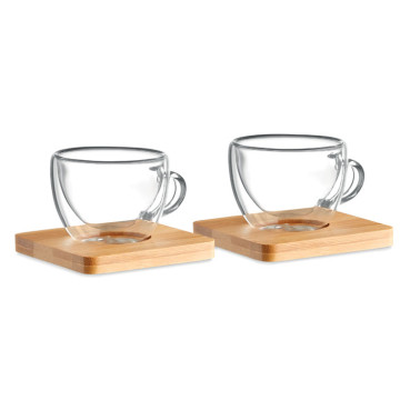 Set dveh espresso steklenih skodelic z lesenim podstavkom MO9709-22