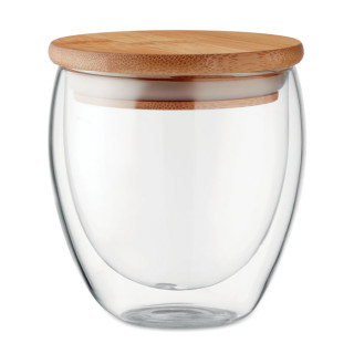 Skodelica z dvojno steno in pokrovom - borosilikatno steklo 250ml MO9719-22
