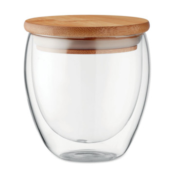 Skodelica z dvojno steno in pokrovom - borosilikatno steklo 250ml MO9719-22