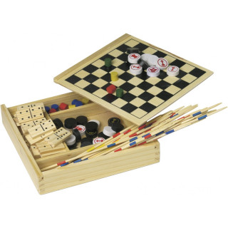 Set družabnih iger 5 v 1 v leseni škatli - lesene figure 6163-11