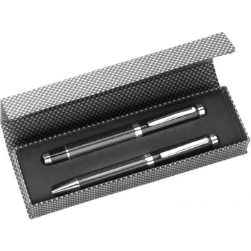 Elegantno kovinsko pisalo in roler v darilni škatlici Carbon 3337-01