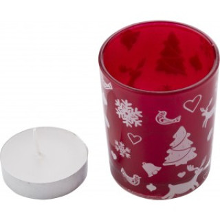 Glass candle holder with Christmas decorations Kirsten, red